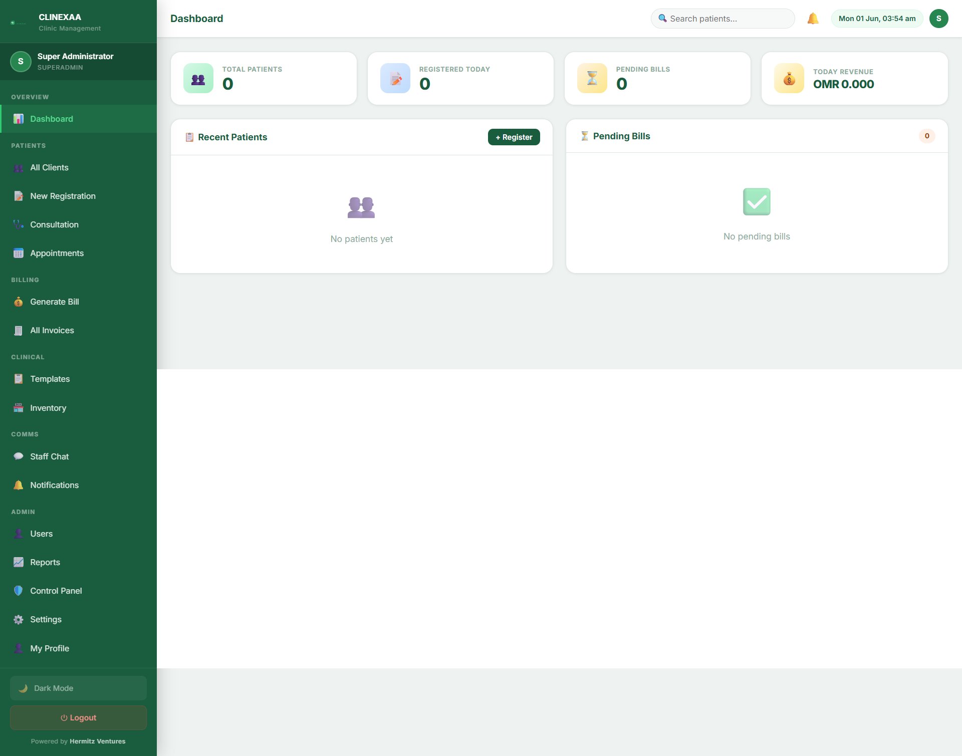 Clinexaa dashboard overview
